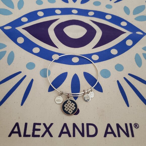 Alex and Ani Endless Knot B Bangle Bracelet Blue Epoxy Silver 79 - Picture 2 of 3